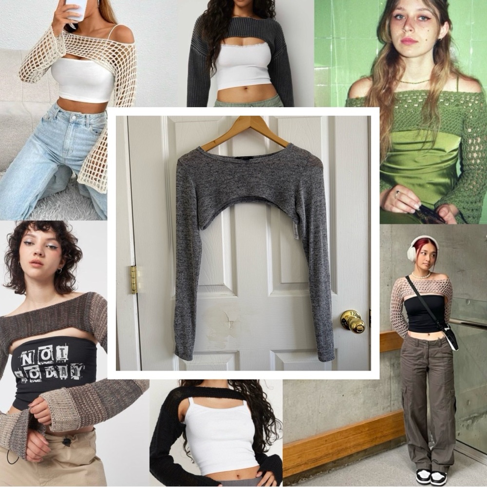 FOREVER 21 semi sheer heather gray ultra cropped sweater shrug